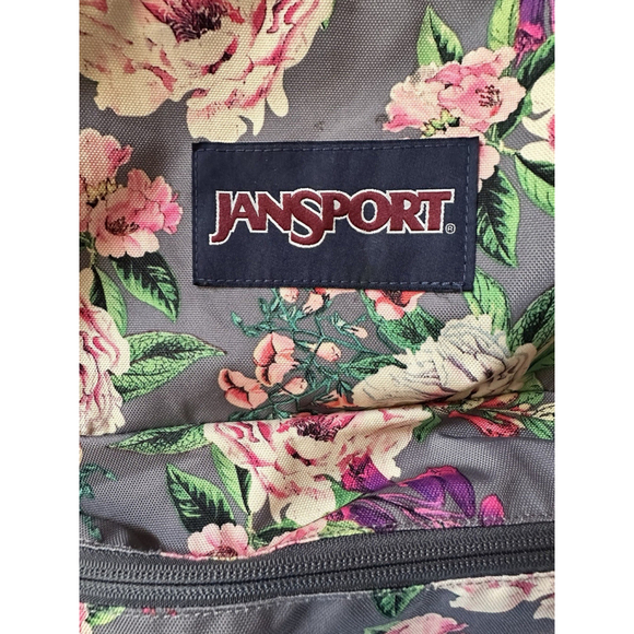 JanSport Cross Town School Backpack With Front Pocket Grey Bouquet Floral Print - Picture 6 of 15